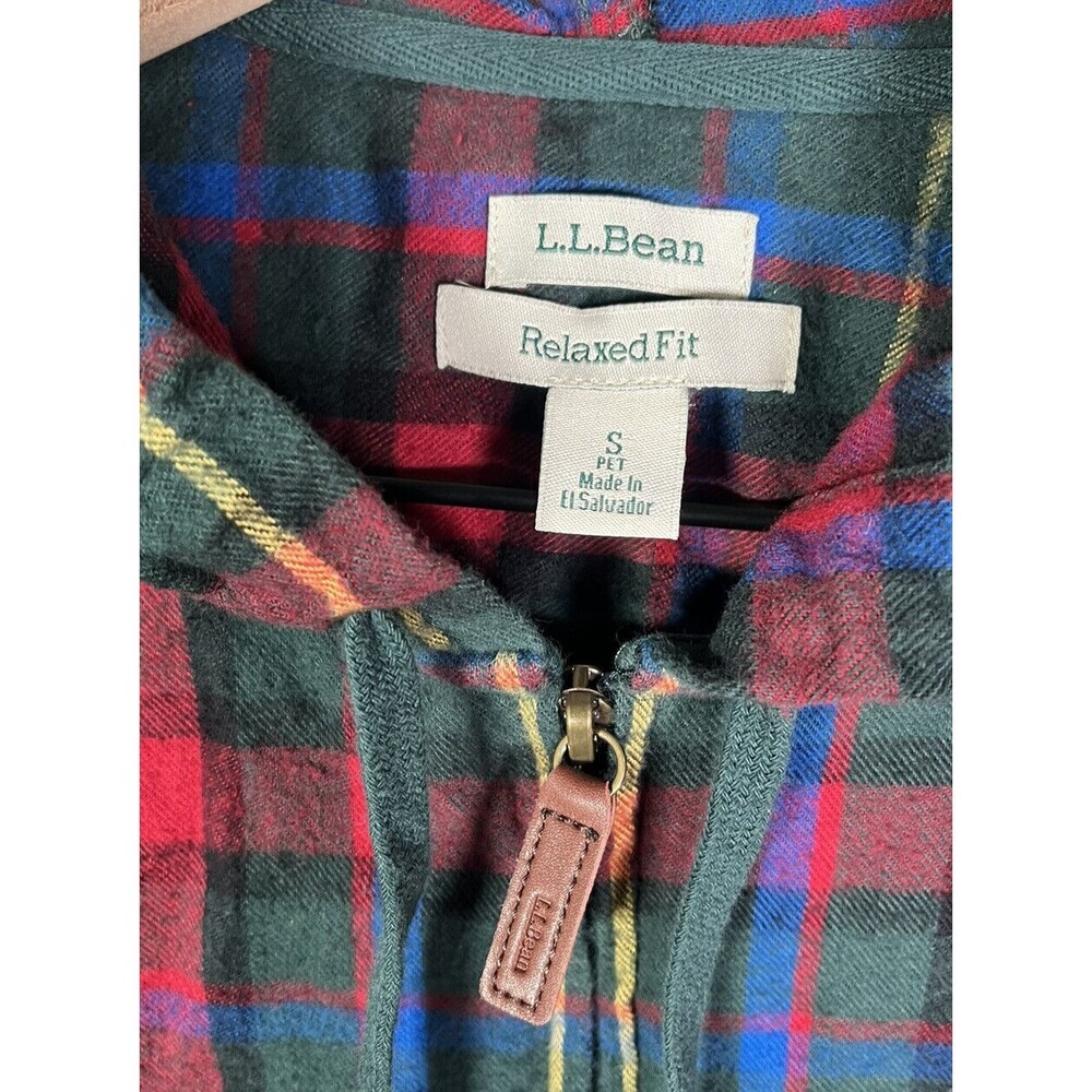 L.L. Bean Women's S Petite Relaxed Fit Plaid Full Zip Hoodie Flannel Shirt - Picture 4 of 7